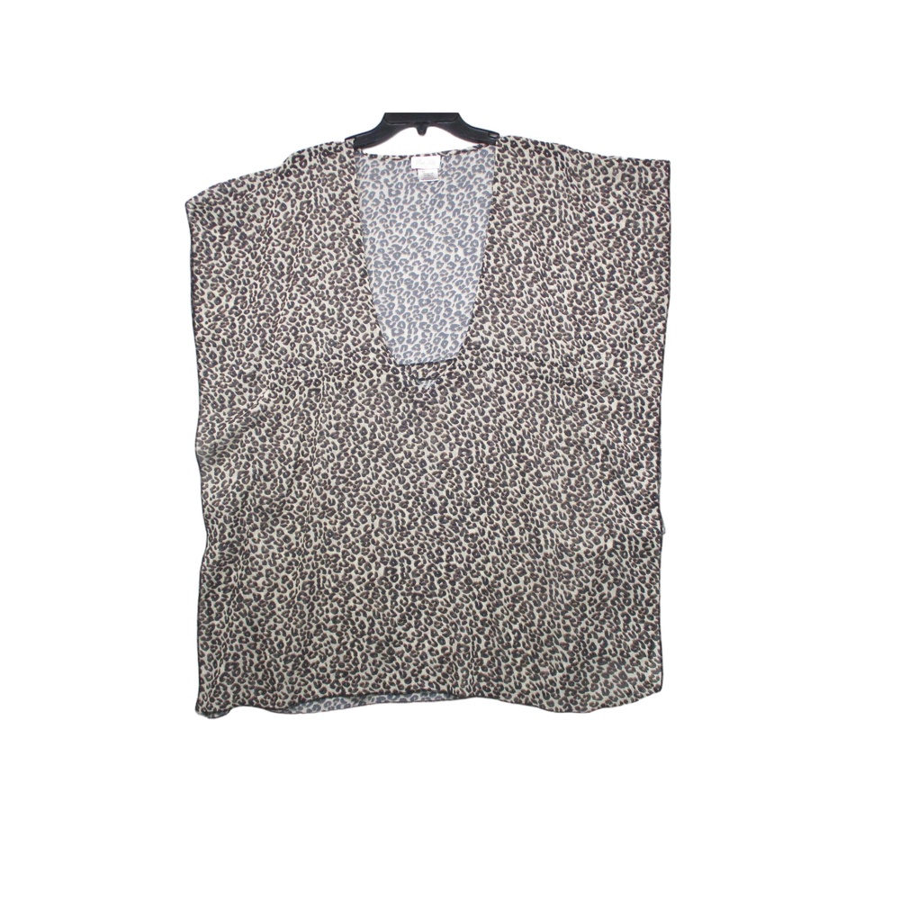 One World Brown Beige Leopard‎ Print Flowy Bohemian Puncho Top Size One Size
